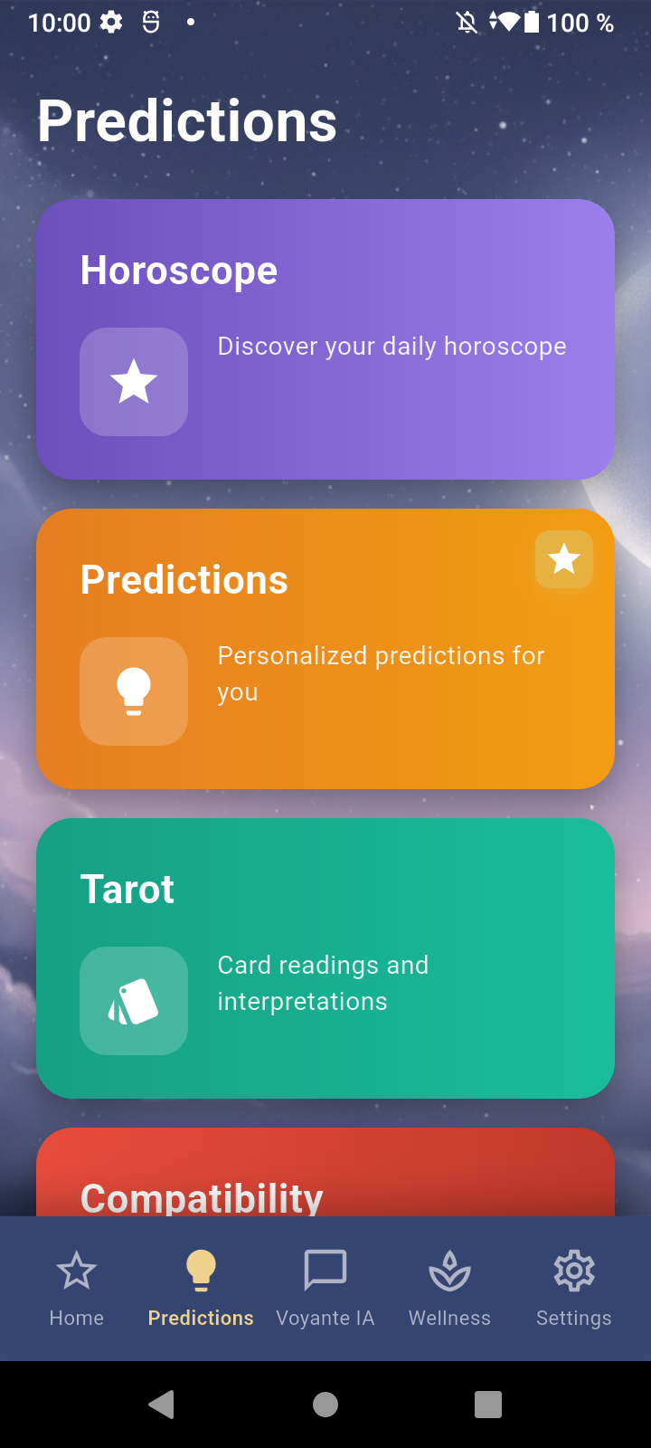 My Prophea Predictions menu